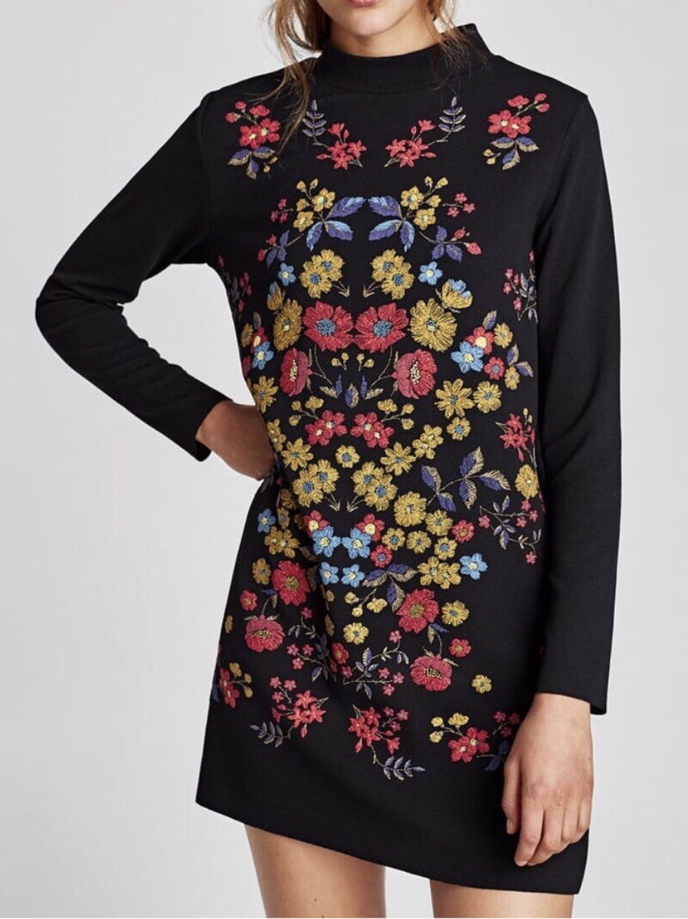 ZARA rubberished Floral Black mini dress / tunic